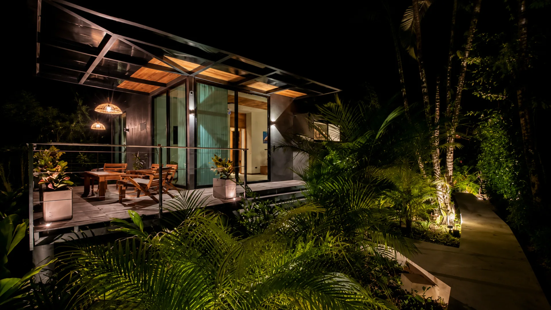 Casa Namú illuminated terrace at night
