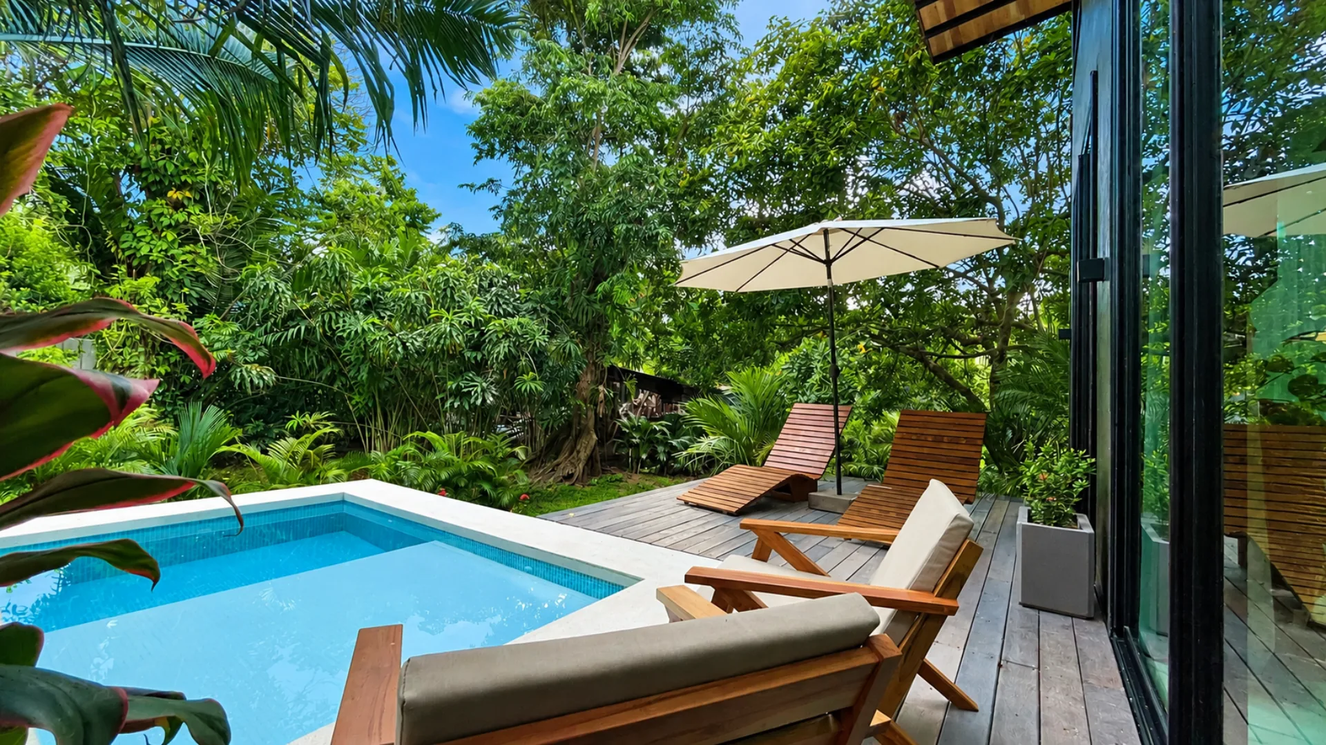 Luxury Suite private pool and deck surrounded by tropical plants
