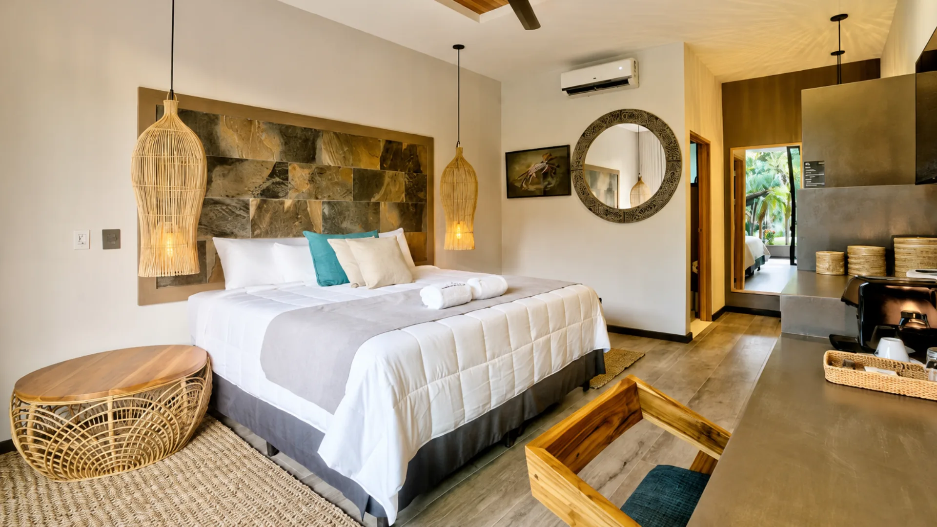 Master Room interior with a large bed and timber details
