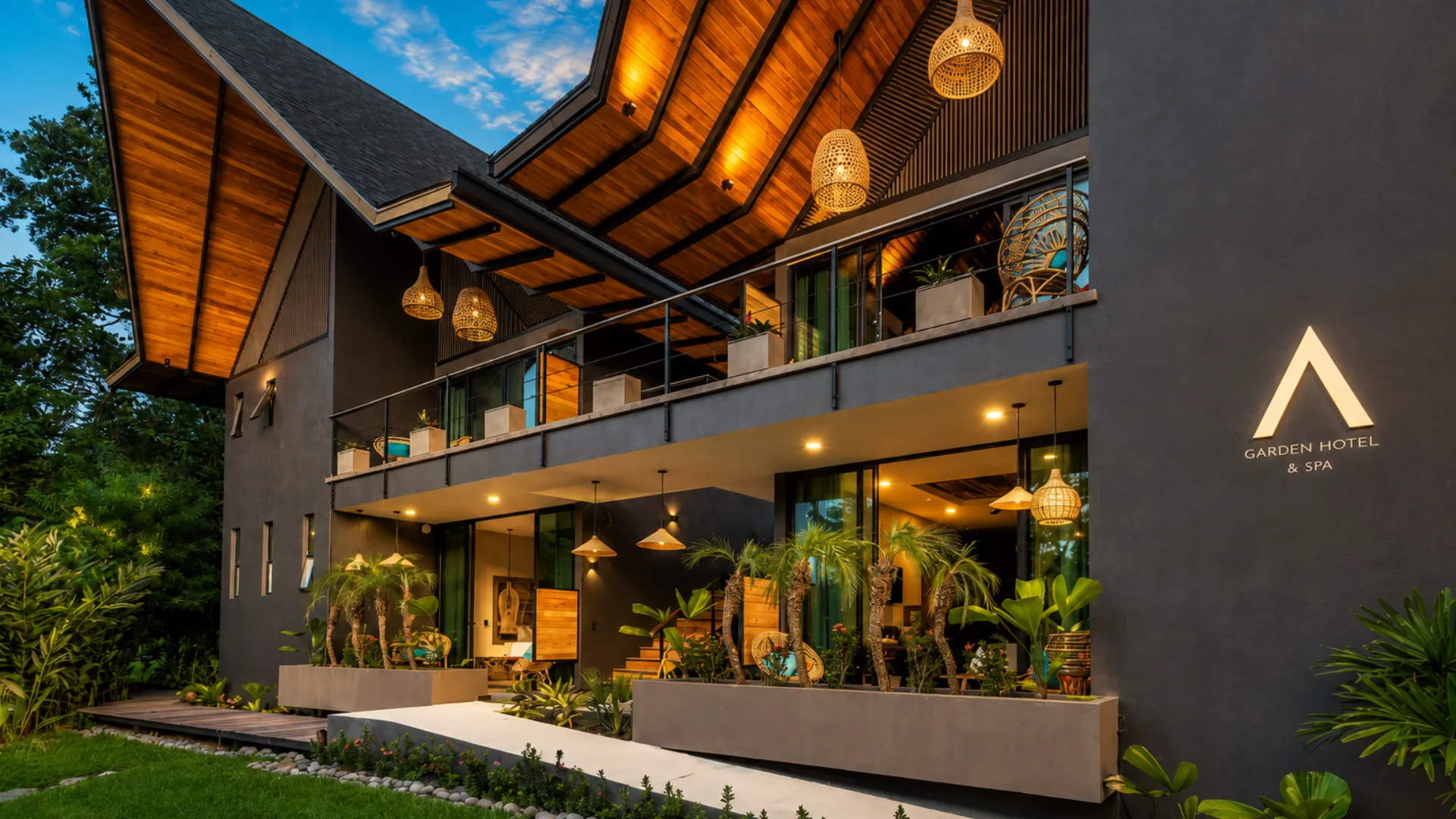 Superior Master Room building illuminated at dusk