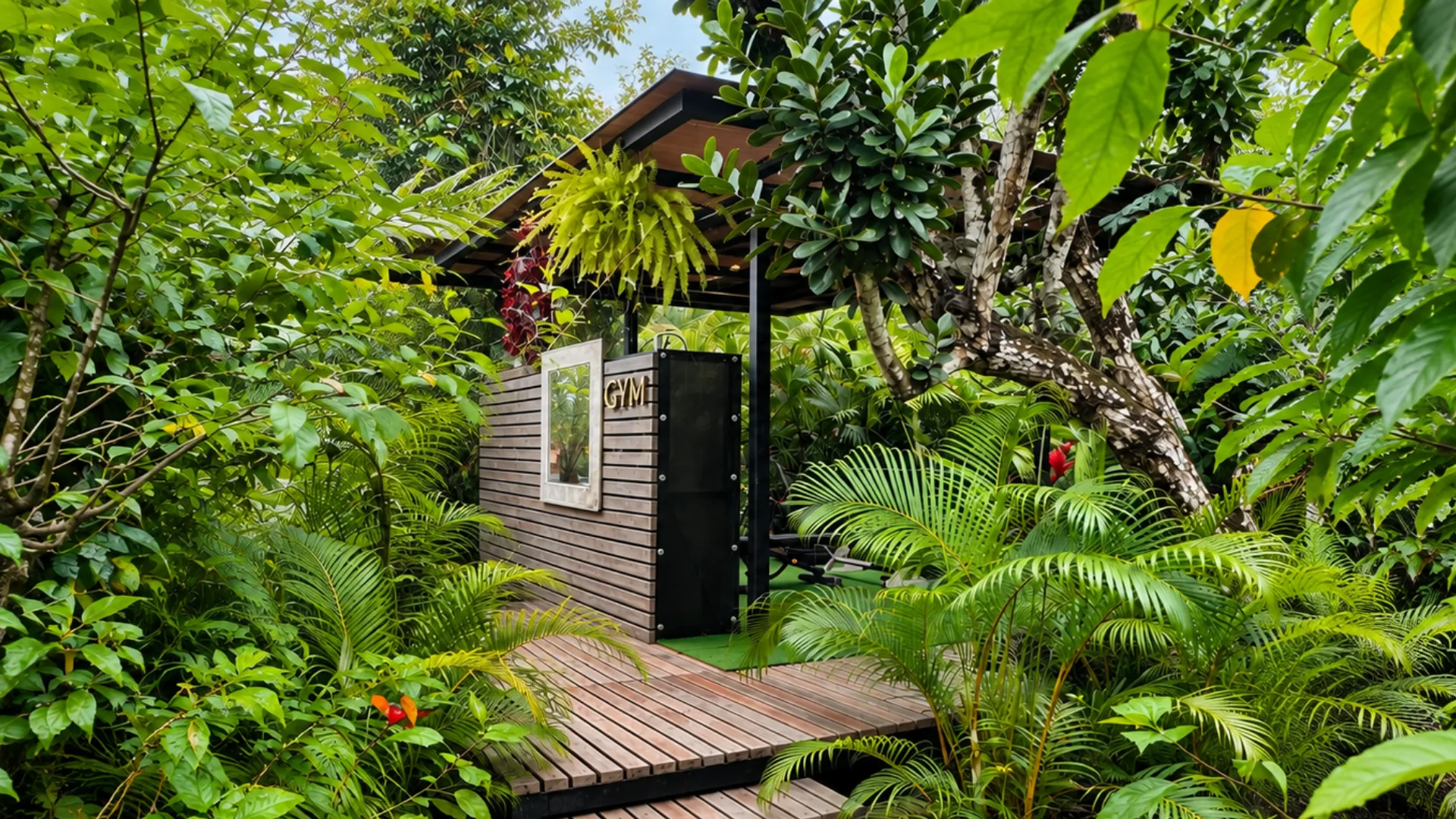 Timber path to the Superior Master Room through the garden
